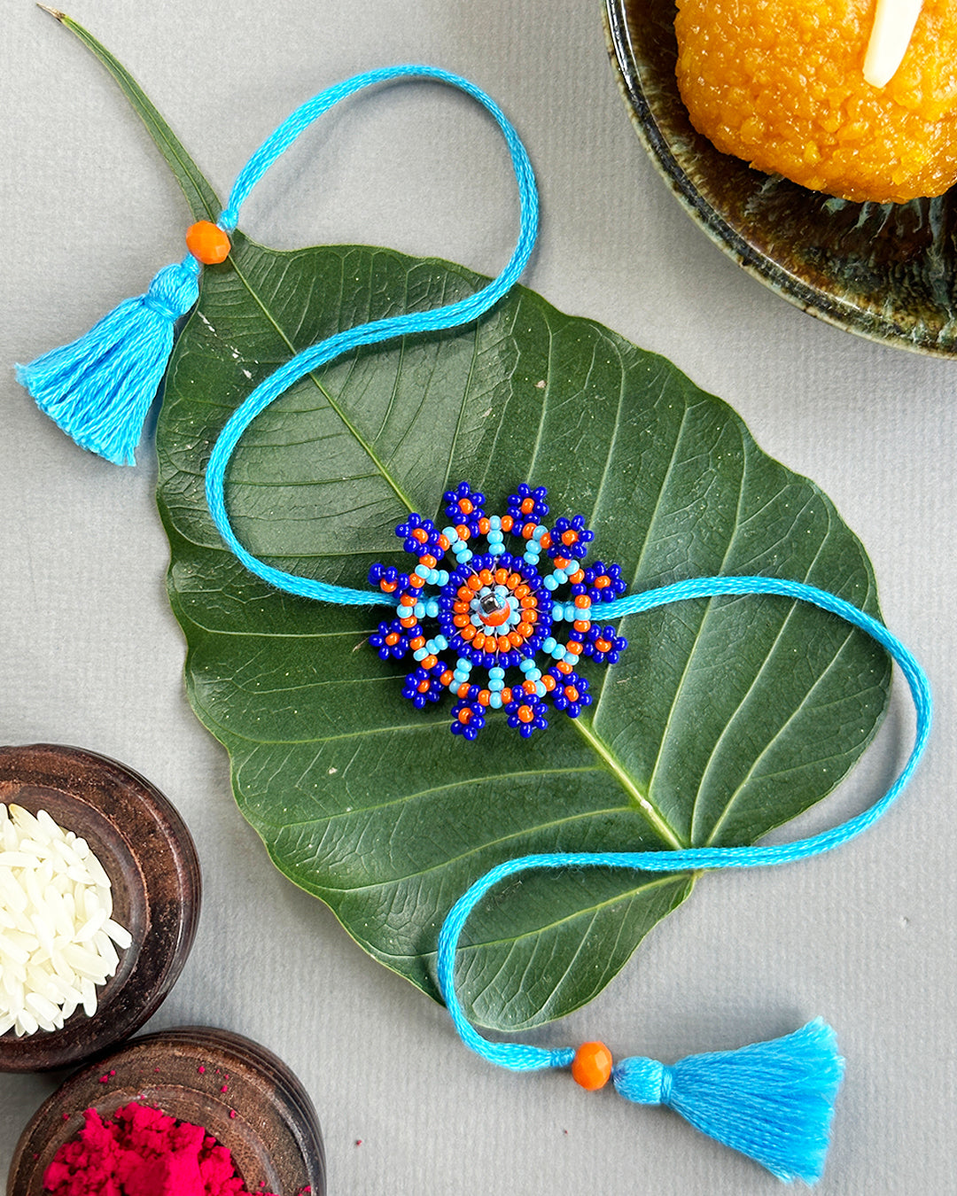 Floral Blue Handmade Rakhi