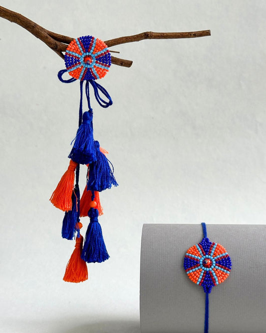 Blue Handmade Rakhi and Lumba Set